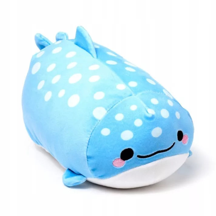 Peluche squalo balena mochi azzurro a pois bianchi