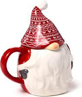 Tazza natalizia bianca con manico rosso e gnomo con cappello rosso