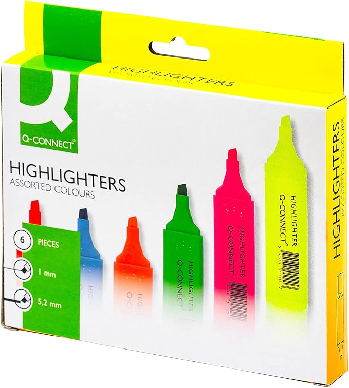 Q-Connect Highlighters 6 evidenziatori colori assortiti punta 1-5.2mm