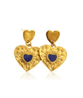 Orecchini con pendente cuore sacro smaltato blu placcato oro 18k