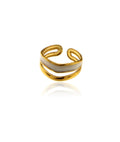 Anello doppia fascia bianco in acciaio inox placcato oro 18k