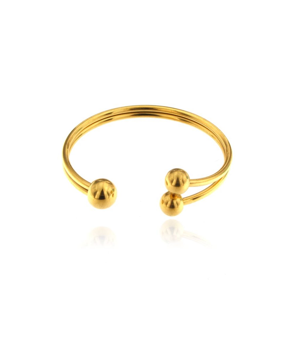 Bracciale rigido aperto con tre sfere in acciaio inox placcato oro 18k