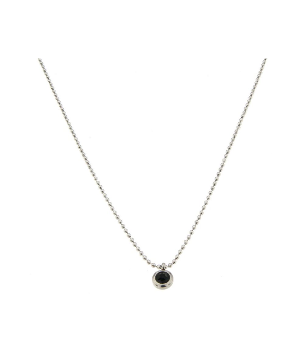 Collana catena bollicine con punto luce nero in acciaio inox