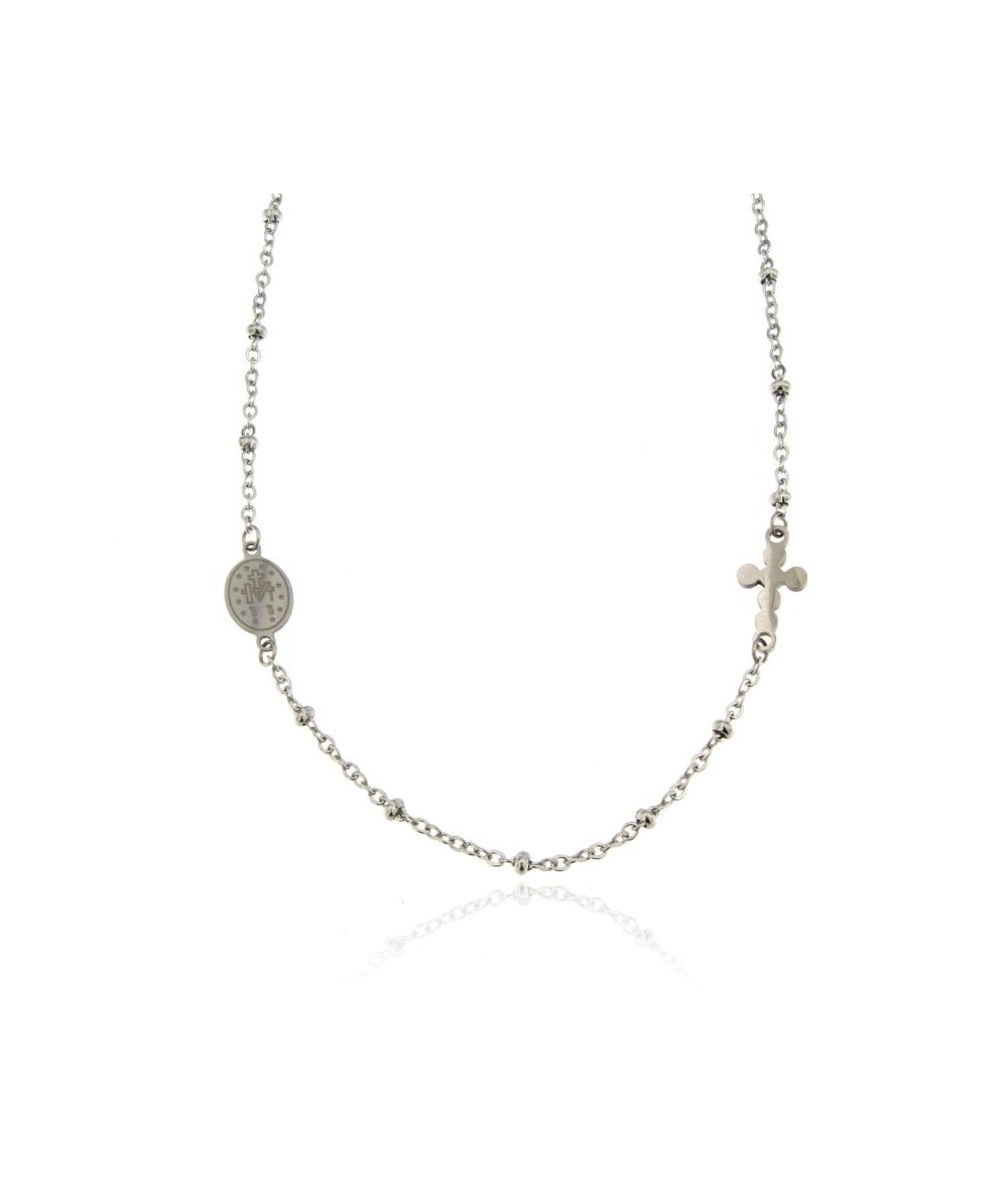 Collana rosario girocollo in acciaio inox