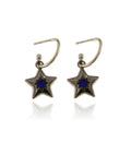 Orecchini semicerchi con pendente stella con punto luce blu in acciaio inox