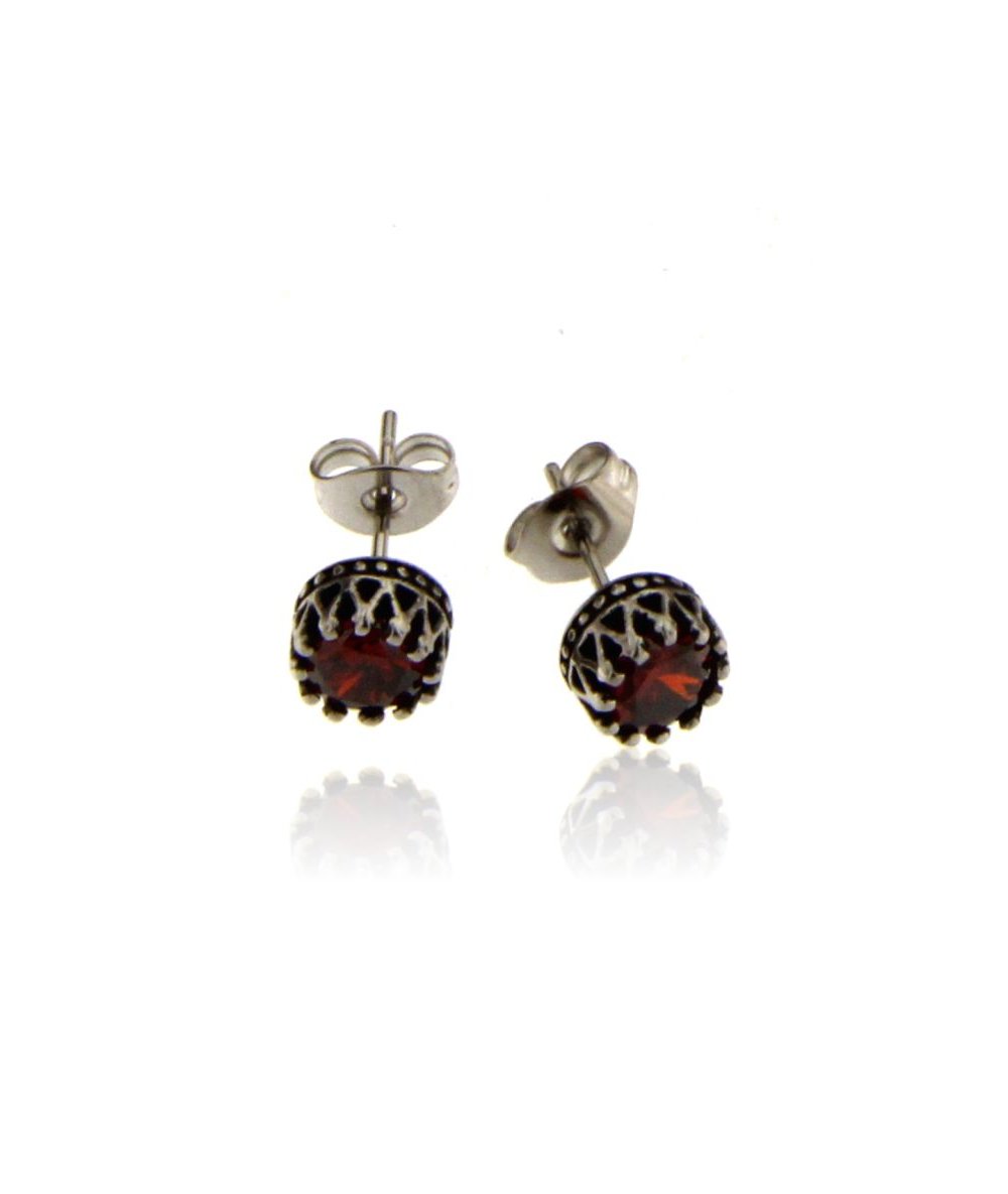 Orecchini zircone rosso 5 mm in acciaio inox