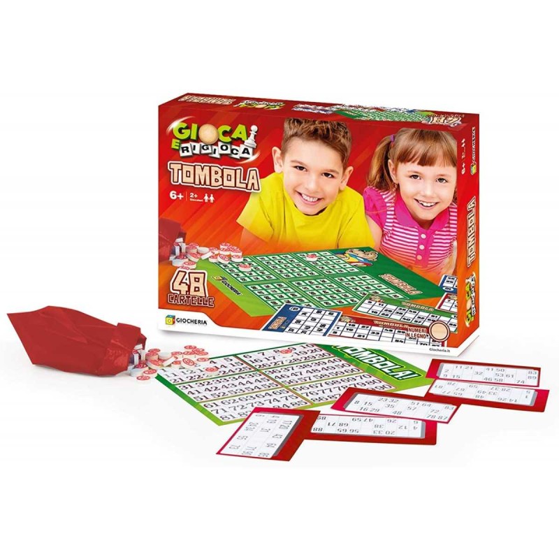 Gioca e Rigioca Tombola 48 Cartelle con Numeri in Legno
